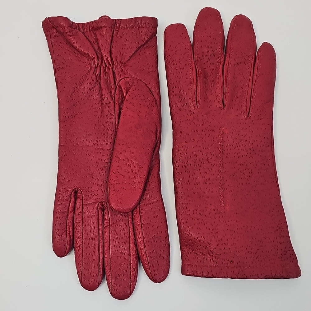 Red Genuine Leather Textured Lined‎ Gloves Winter Warm Feminine